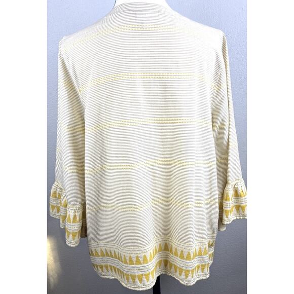 J.Jill Sz M 4 Btn Aztec Geometric Striped Mid Arm Flutter Sleeve Organic Ctn Top - Picture 4 of 10